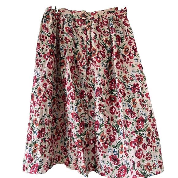Vintage Eagle's Eye Floral Prairie Midi Skirt Size Large Button Front Linen - Picture 1 of 7